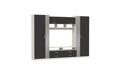 Гостинная - ВЕНА  (белый/диамант серый/ДВПО белый)  (кашемир/ДВПО белый)  многоцелевого назначения 91.01  с зеркалом  (Э) 6384