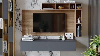 Гостиная «Порто» №1 - ГН-393.001 Яблоня Беллуно, Графит софт  (в наличии) (ТЯ) 6536