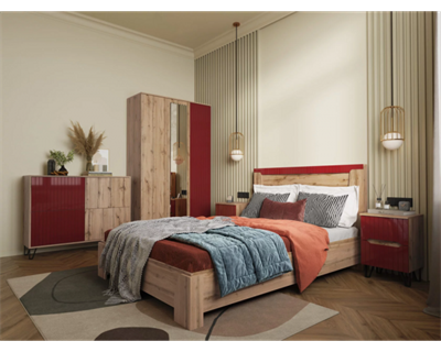 Спальный гарнитур Ливерпуль дуб вотан / бордо  (Х) 6542