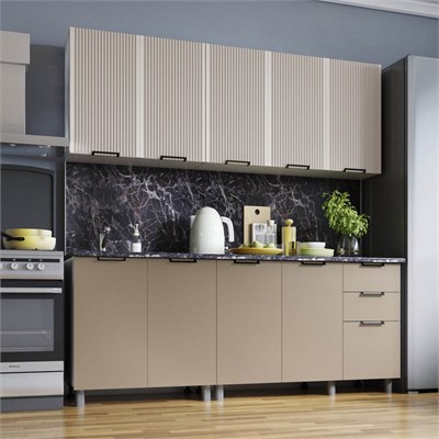 Без столешницы "Кампео Лайт комби Готовое решение" 2,0 м белый/сантьяго софт/кофе софт   (МФ) 6674