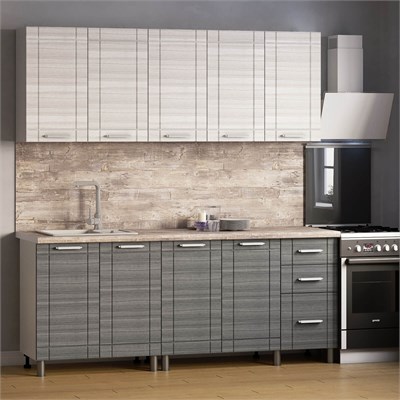 Без столешницы "Бомбей Готовое решение" 2,0 м белый/сандал белый/сандал серый   (МФ) 6676