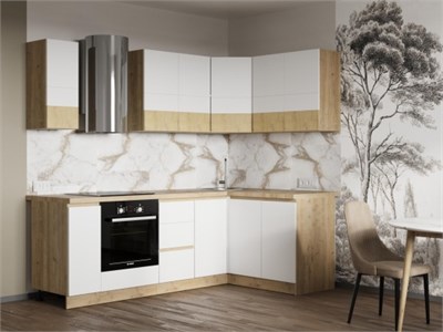 Кухня "Твист Лайт" 1.4*2.3 м Дуб бунратти/Белый (Без столешницы, мойки, сушки)    (Р-Л) 6830