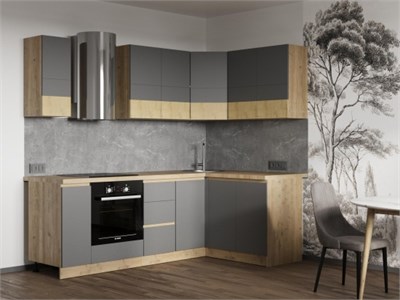 Кухня "Твист Базальт" 1.4*2.3 м Дуб бунратти/Базальт (Без столешницы, мойки, сушки)   (Р-Л) 6831