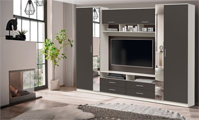 Гостинная - ВЕНА  (белый/диамант серый/ДВПО белый)  (кашемир/ДВПО белый)  многоцелевого назначения 91.01  с зеркалом ( в наличии) (Э) 6384