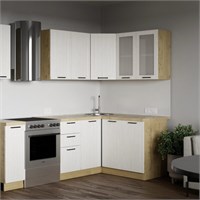 Кухонный гарнитур «Gracia» 1,4*2,3 м (белое дерево/дуб бунратти)   (Р-Л) 6709